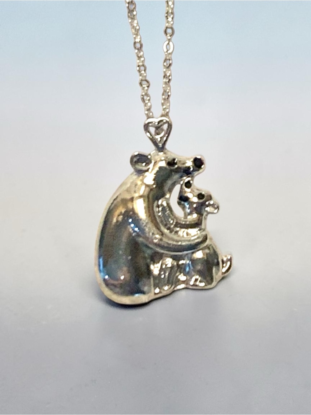 Silver Mother and Cub Bear Pendant Necklace - Handmade